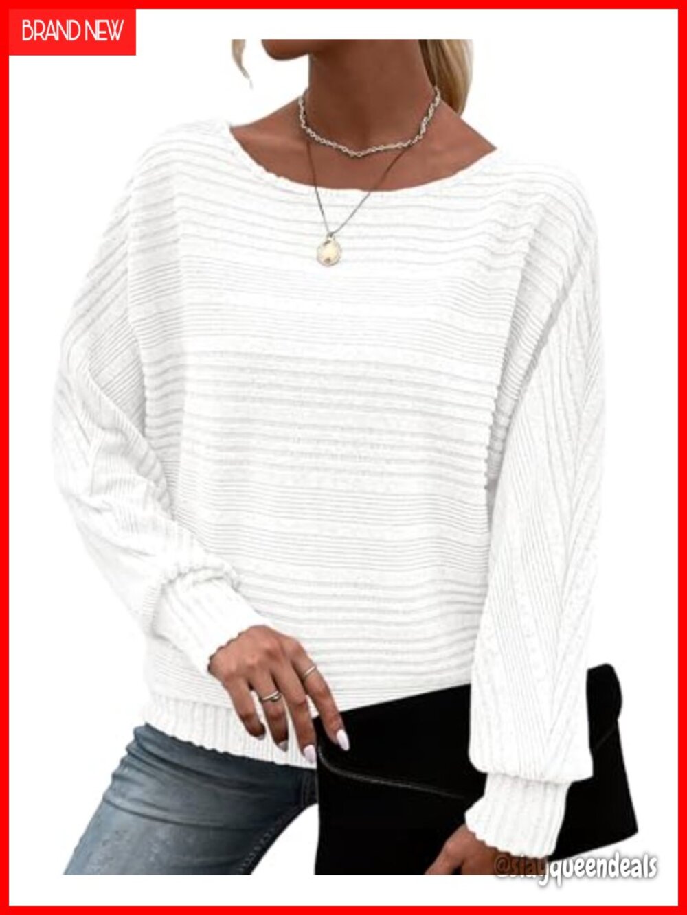 Womens Lightweight Pullover Sweater Boat Neck Batwing Sleeve Knit Tunic Top